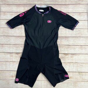 Sugoi Womens Cycling Tri Suit Large Black Pink One Piece Triathlon Padded Shorts